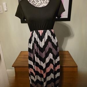 Black and Pink Chevron Maxi Dress